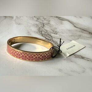 Coach Gold-Tone Bangle with Pink Signature Enamel